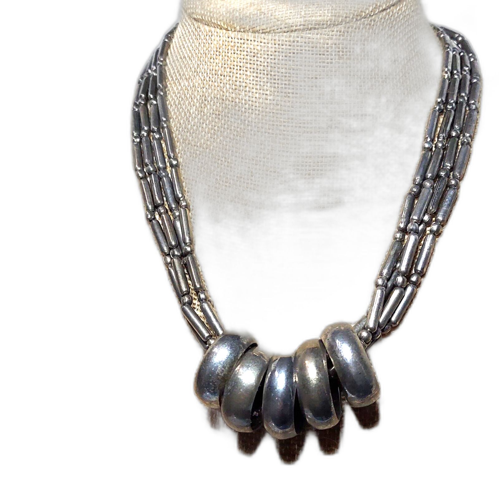 Necklace Modern Metal Beads With 5 Rings 18" See Photo